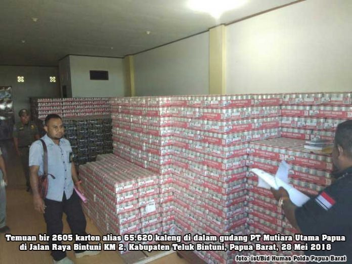 Wow, Tim Gabungan Temukan 2605 Karton Bir di Gudang PT Mutiara Utama Papua