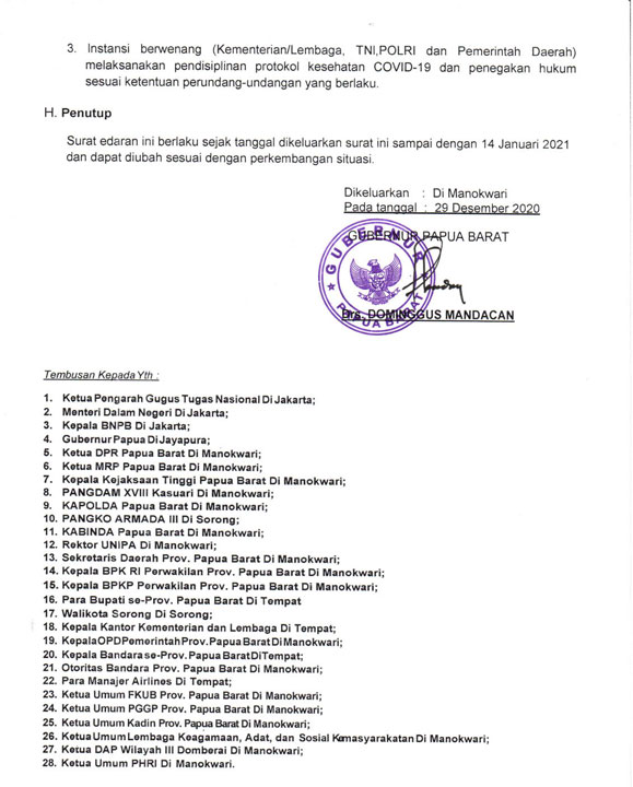 Antisipasi Mutasi Covid-19, WNA Dilarang Masuk Papua Barat