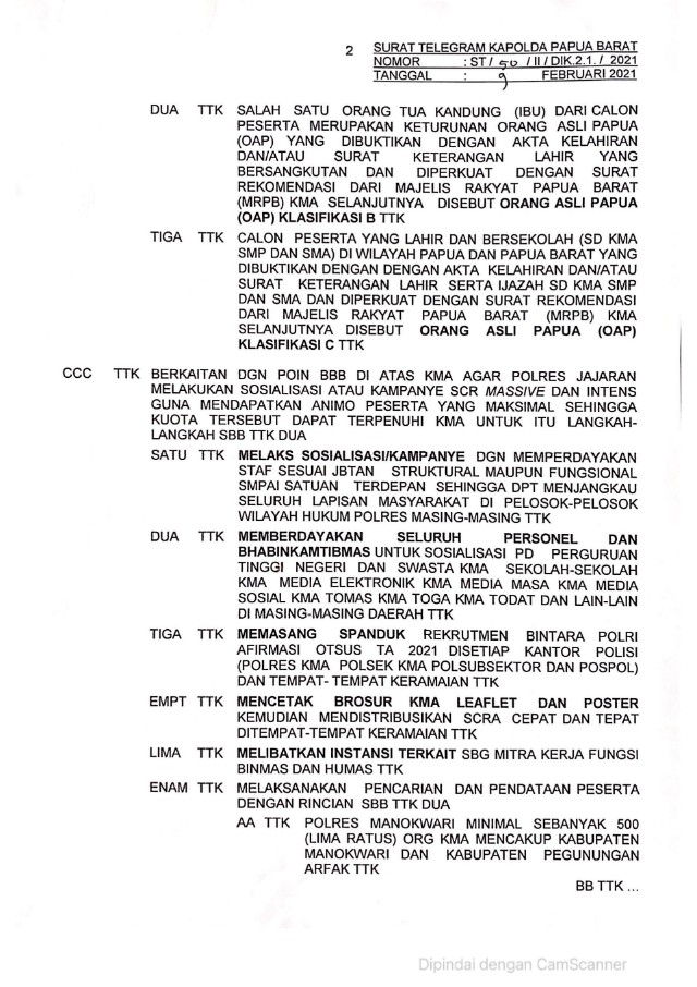 Ini Syarat dan Kuota Bintara Polri Otsus OAP 2021