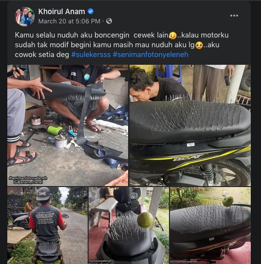 Gara-gara Pacar Cemburuan, Jok Motor Dipasangi Paku