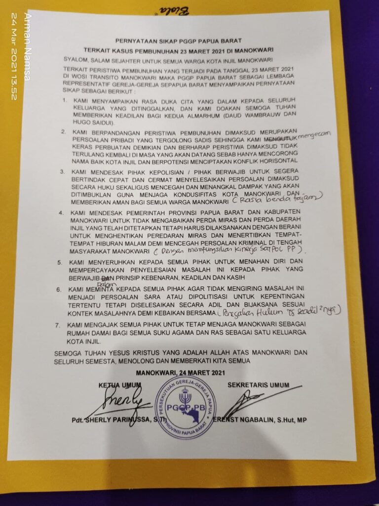 PGGP Papua Barat Imbau Semua Pihak Tenang Pasca Pembunuhan Sadis