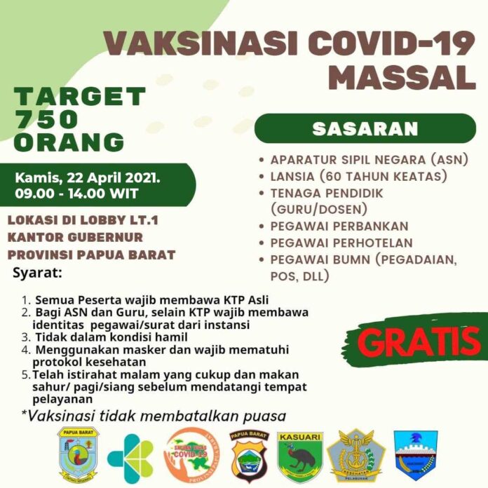Yuk Vaksinasi Covid-19 di Pemprov Papua Barat