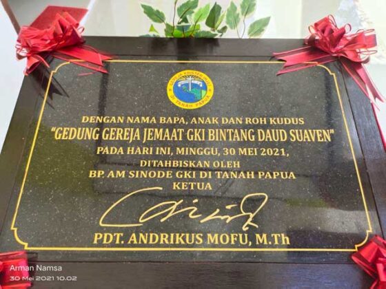 Gubernur Papua Barat Bupati Manokwari Resmikan Gereja GKI Bintang Daud Suaven