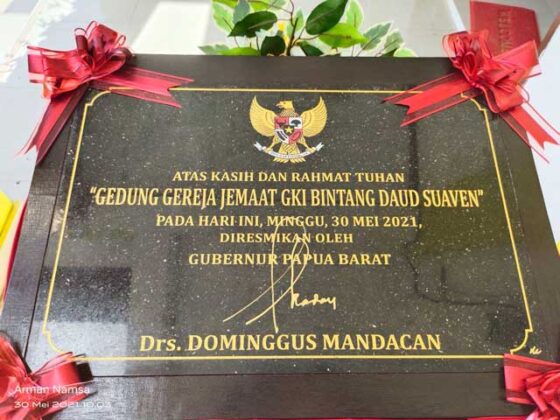 Gubernur Papua Barat Bupati Manokwari Resmikan Gereja GKI Bintang Daud Suaven