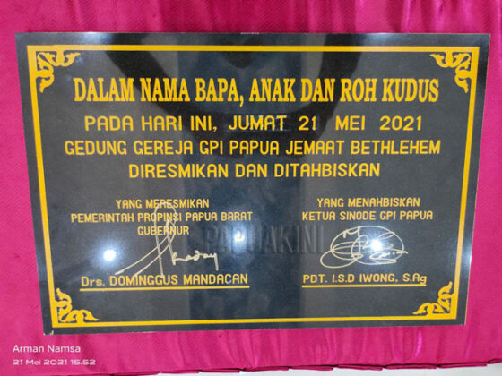 Gubernur Papua Barat Resmikan GPI Papua Jemaat Bethlehem Kota Sorong