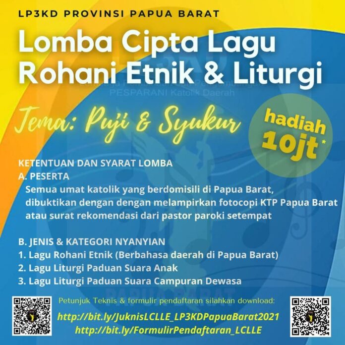 Yuk Ikut Lomba Cipta Lagu Rohani Etnik Papua Barat LP3KD