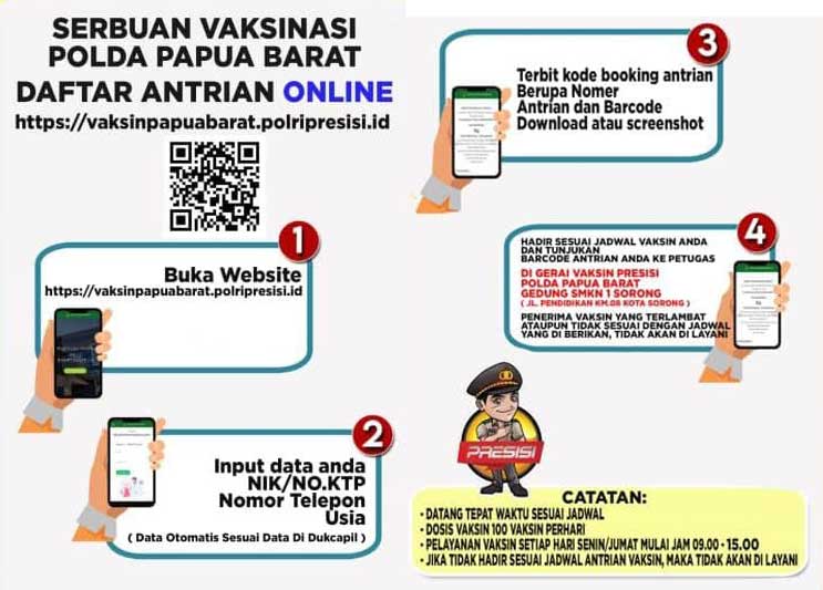 Yuk Vaksinasi Covid-19 Gratis Polda Papua Barat di Kota Sorong