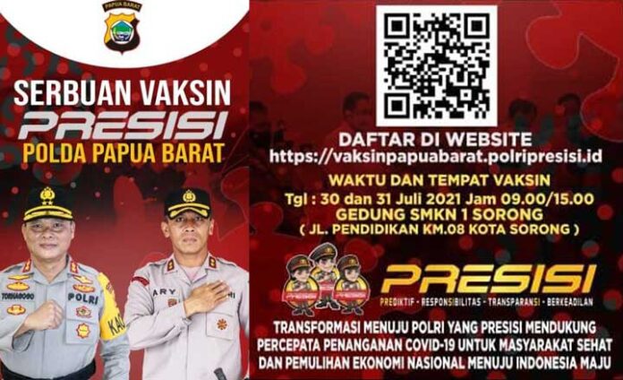 Yuk Vaksinasi Covid-19 Gratis Polda Papua Barat di Kota Sorong