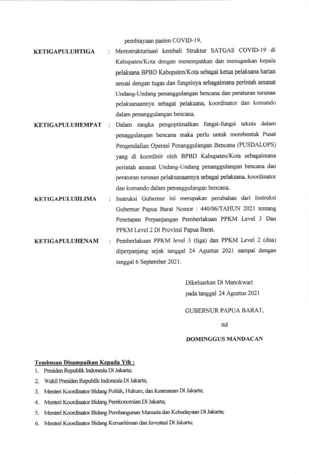 PPKM Papua Barat Diperpanjang Sampai 06 September 2021