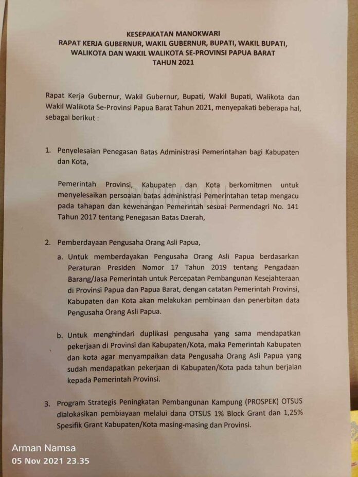 Ini Kesepakatan Manokwari Raker Bupati Walikota se Papua Barat