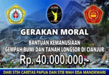 STIH Caritas Papua, STIE Mah Eisa Manokwari, LP3KD Papua Barat Salurkan Bantuan Bencana Cianjur