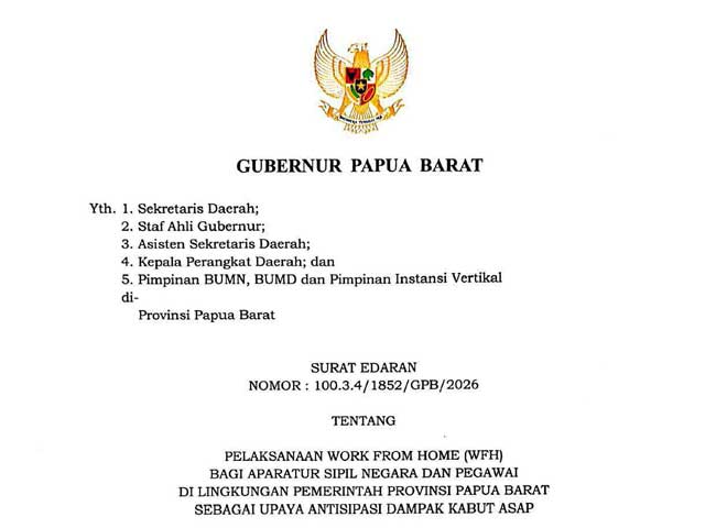 Surat-Edaran-WFH-Papua-Barat Pemprov Papua Barat Terapkan Work From Home Akibat Kabut Asap