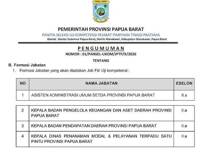 uji-kompetensi-eselon-iia-papua-barat Pemprov Papua Barat Gelar Uji Kompetensi 4 Jabatan Eselon IIa